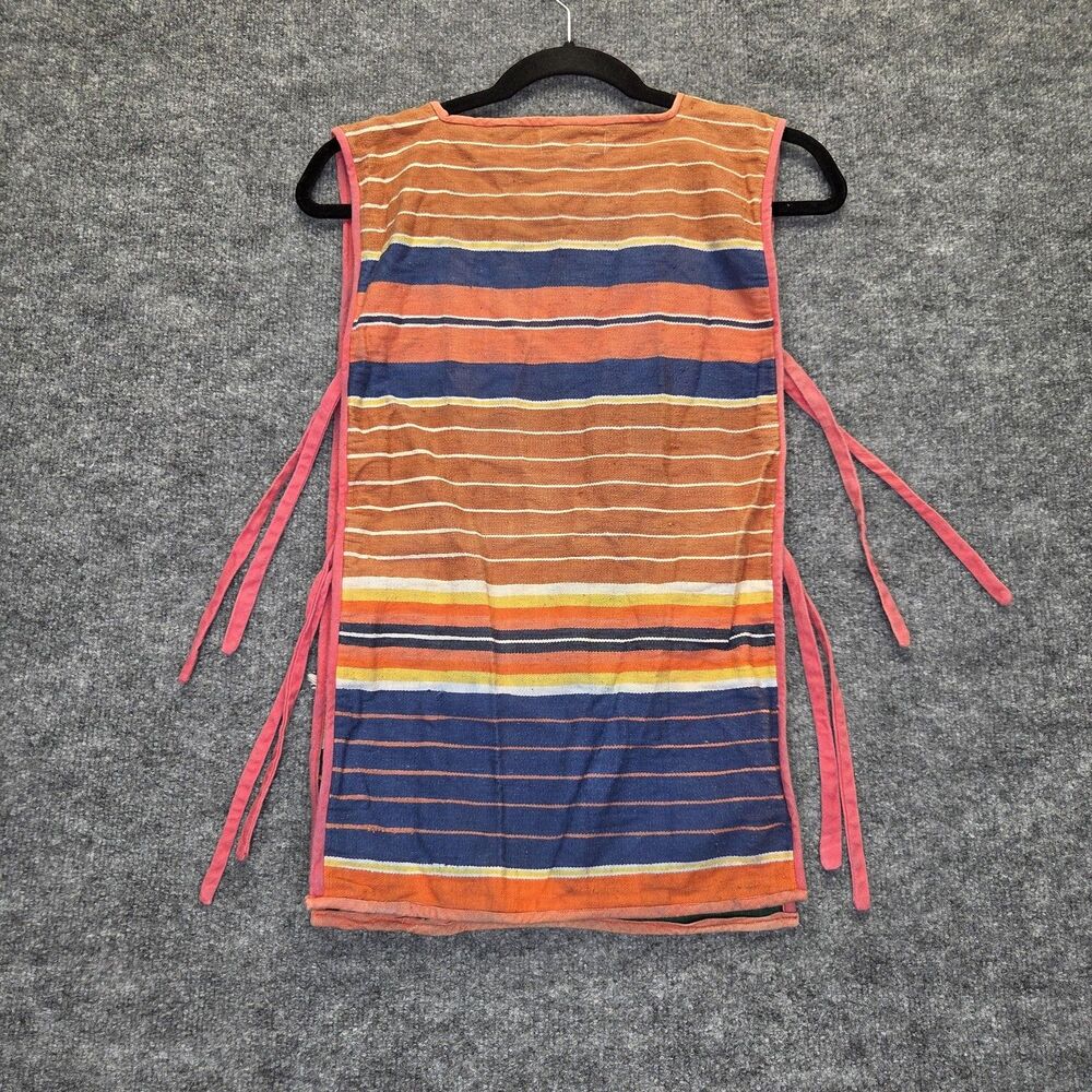 Handmade Multicolor Striped Kitchen Apron with Pink Trim - Picture 3 of 11